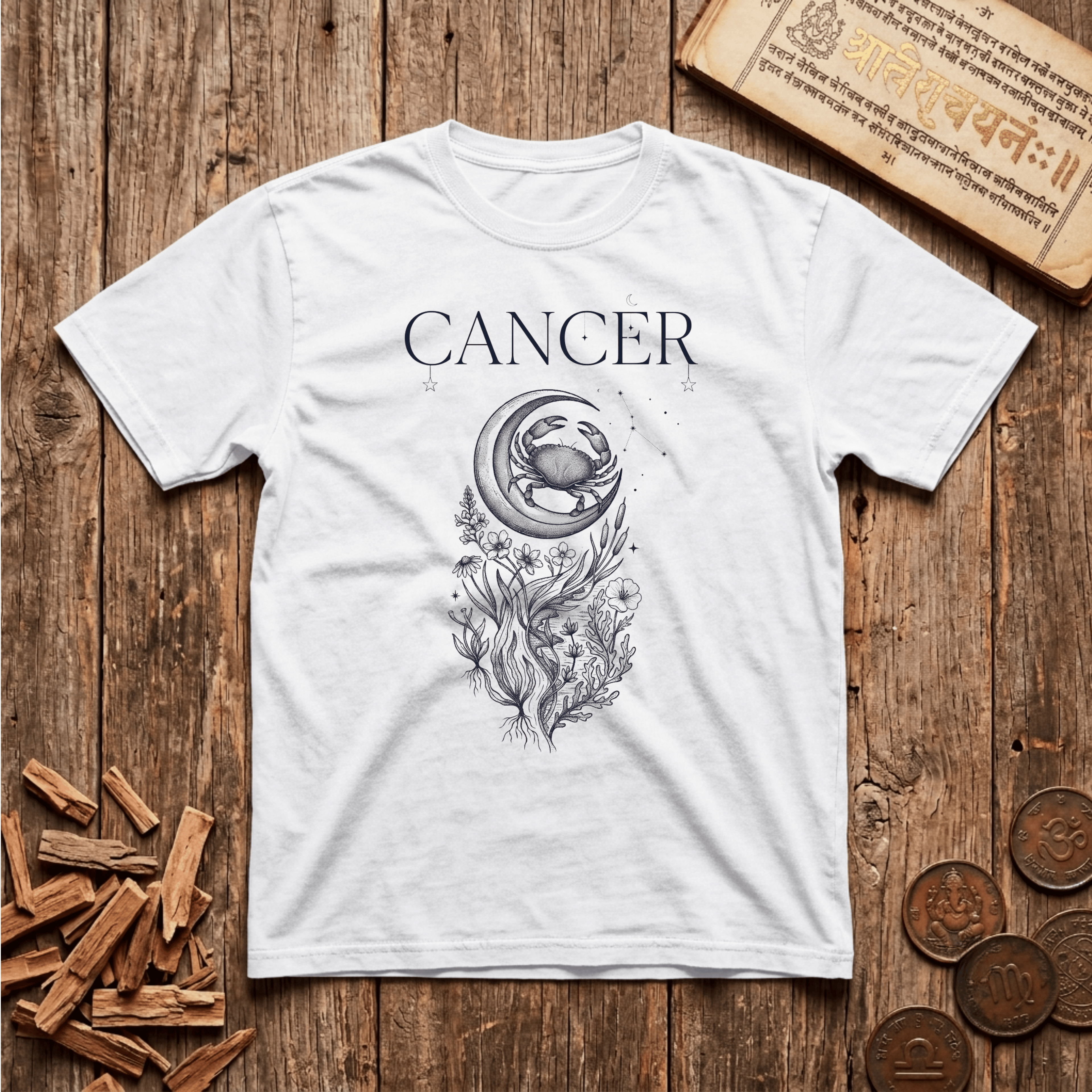 Cancer — The Crab - Celestial Linework- T-Shirt