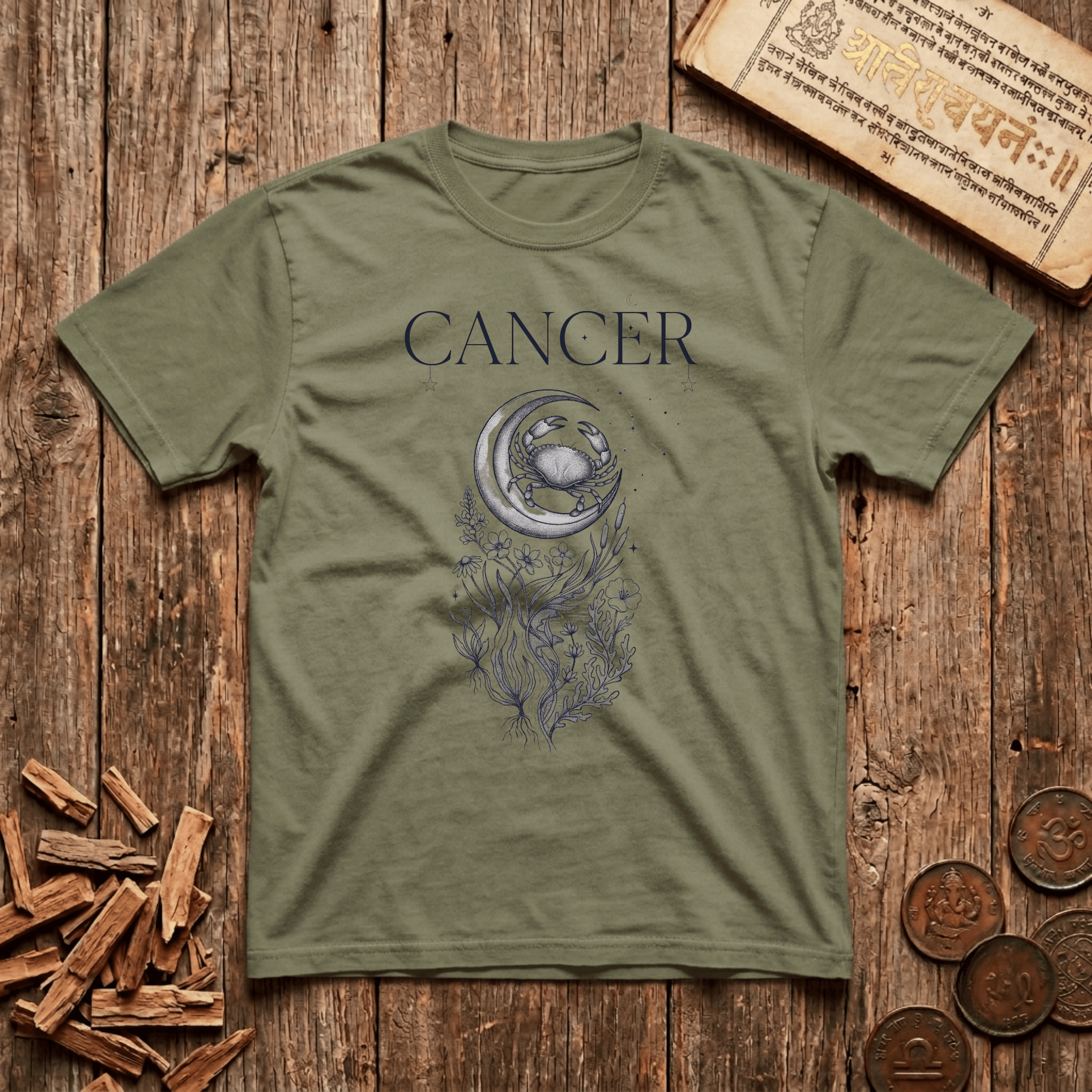 Cancer — The Crab - Celestial Linework- T-Shirt
