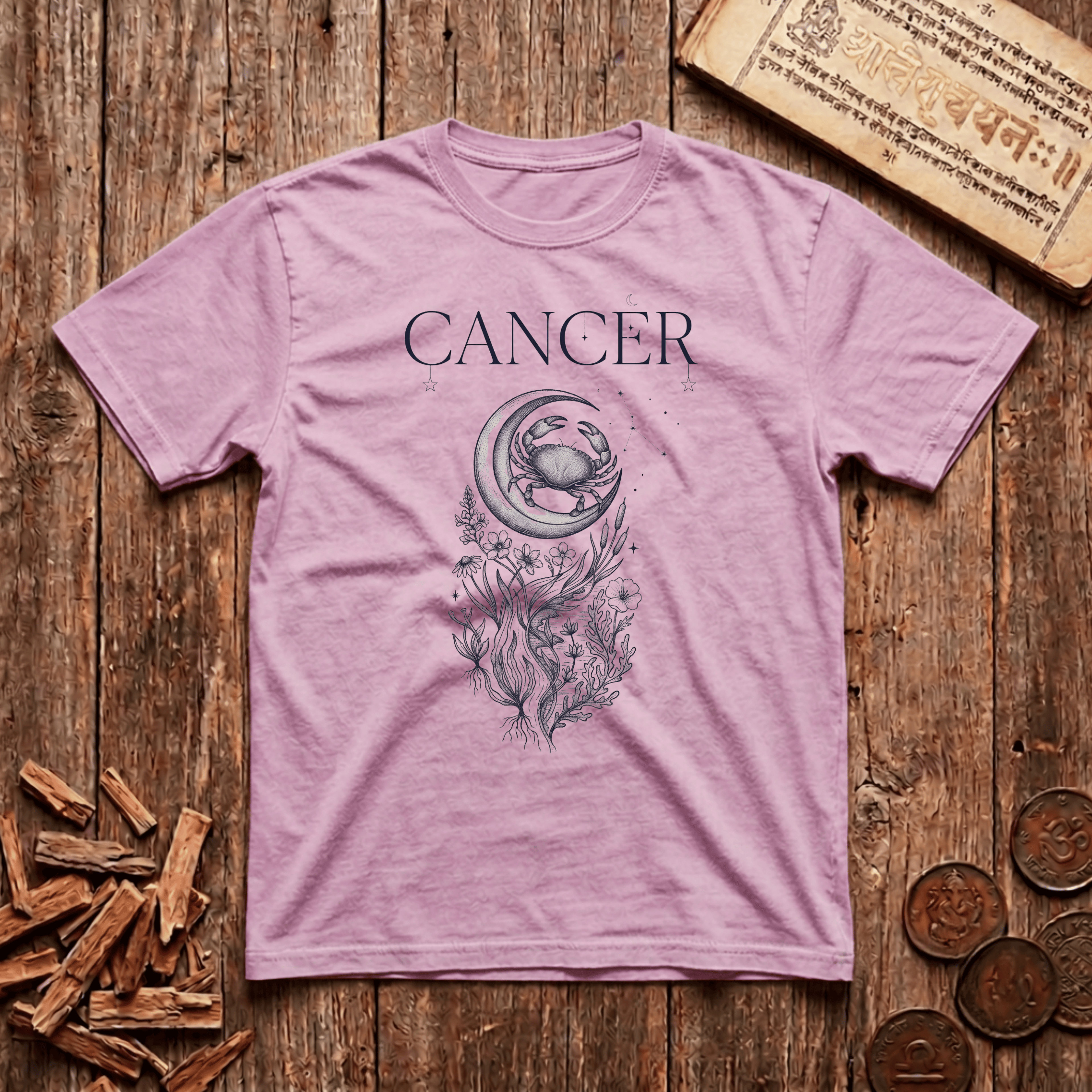 Cancer — The Crab - Celestial Linework- T-Shirt