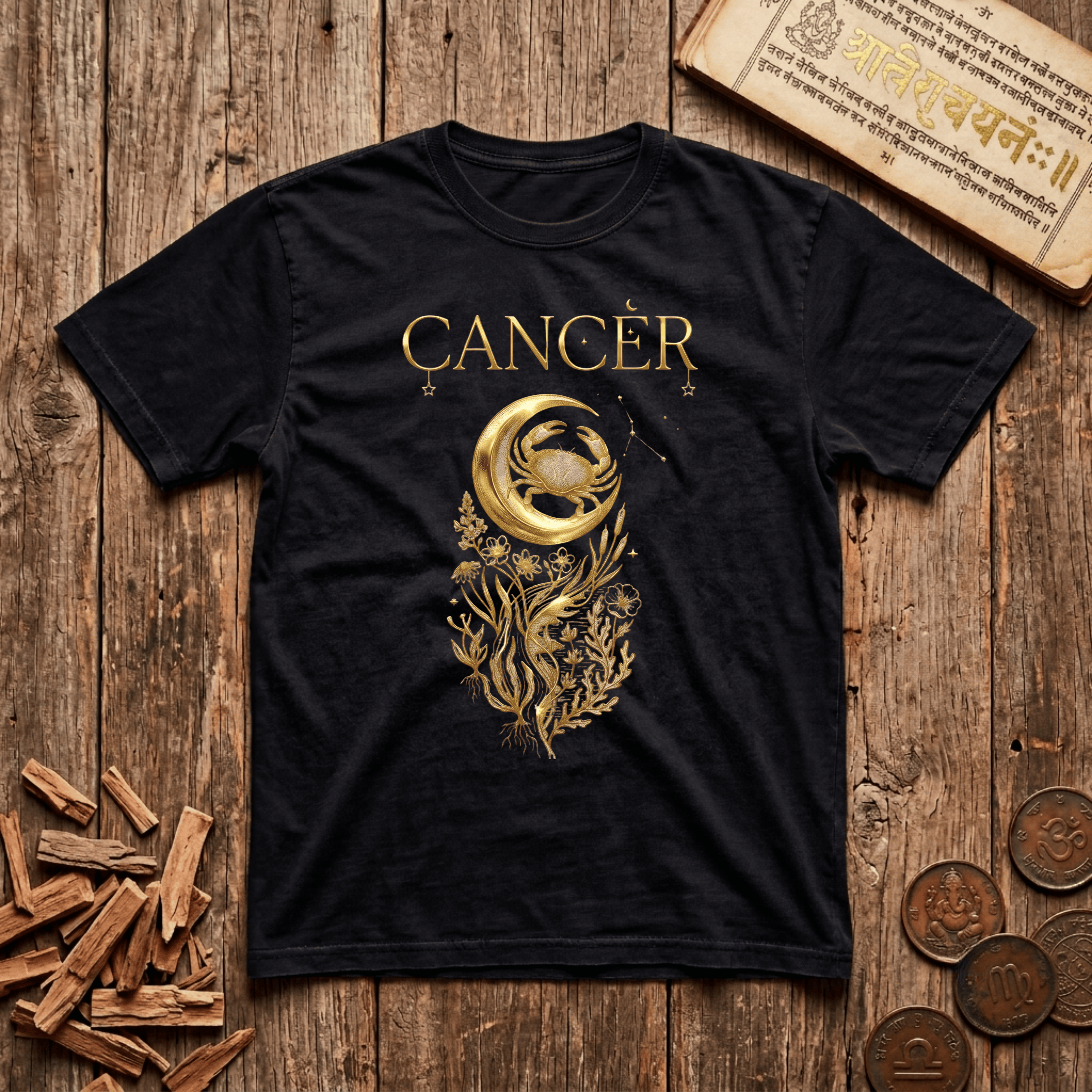 Cancer — The Crab - Celestial Linework- T-Shirt