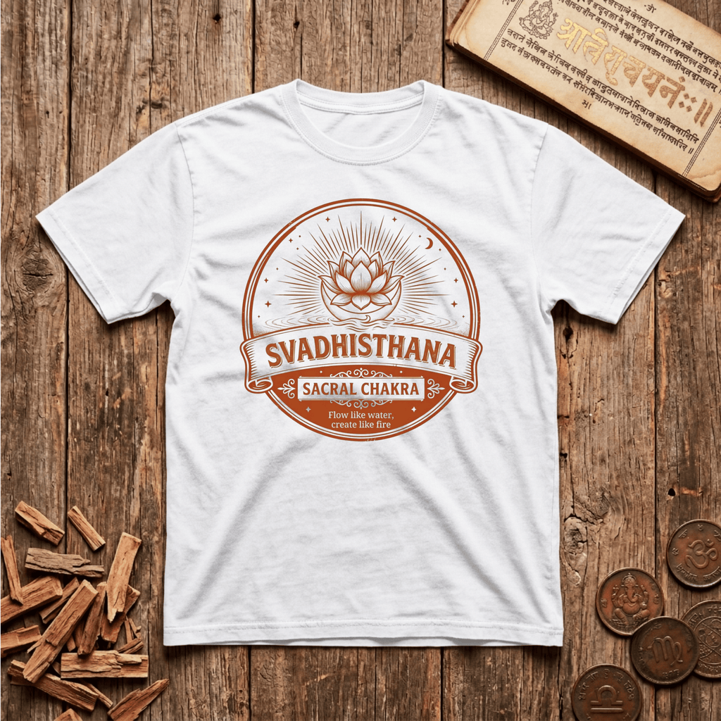 Sacral Chakra — Svadhisthana - Flow Like Water, Create Like Fire - Retro Emblem - T-Shirt