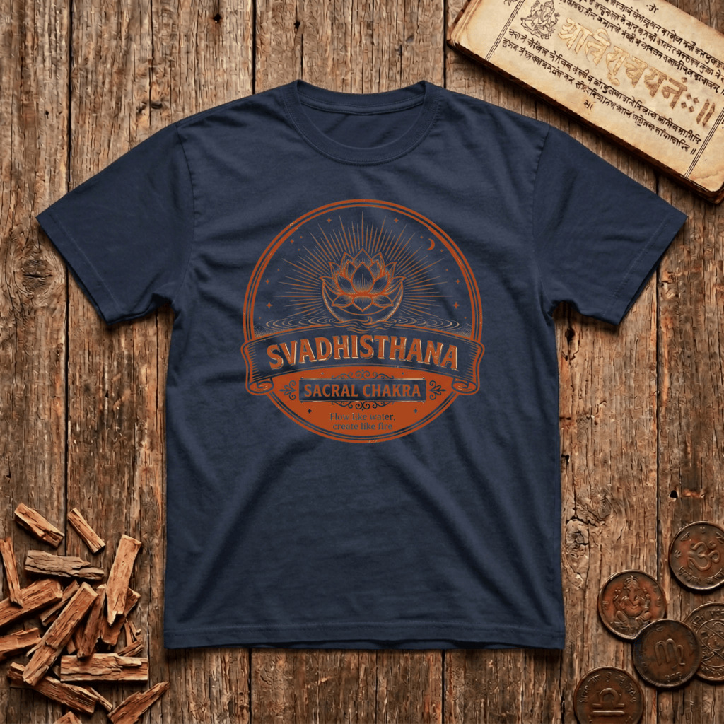 Sacral Chakra — Svadhisthana - Flow Like Water, Create Like Fire - Retro Emblem - T-Shirt