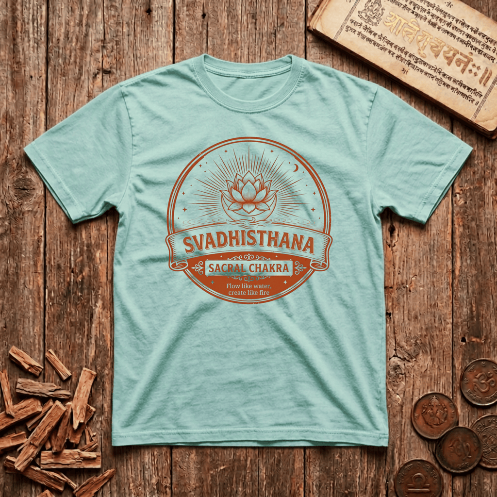 Sacral Chakra — Svadhisthana - Flow Like Water, Create Like Fire - Retro Emblem - T-Shirt