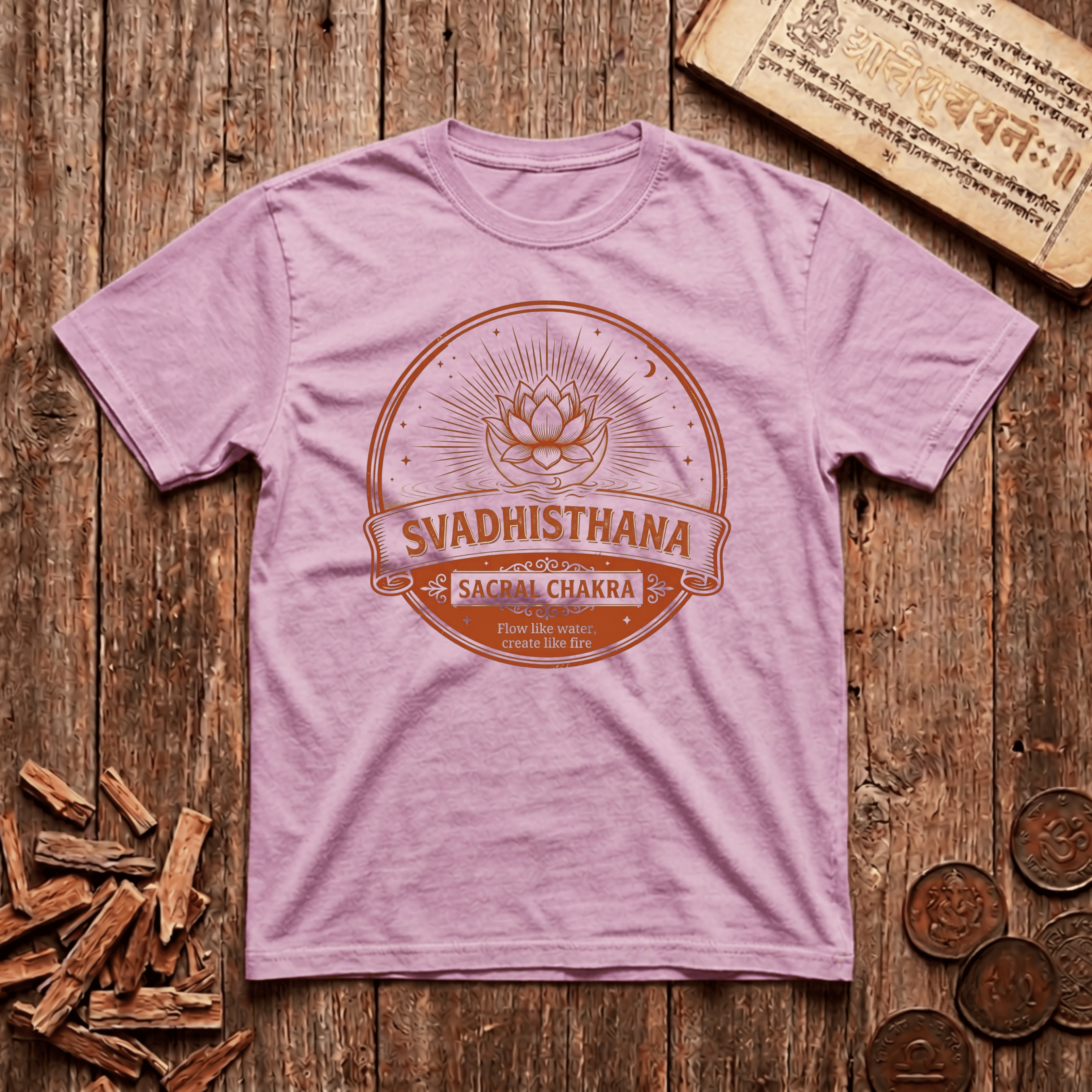 Sacral Chakra — Svadhisthana - Flow Like Water, Create Like Fire - Retro Emblem - T-Shirt