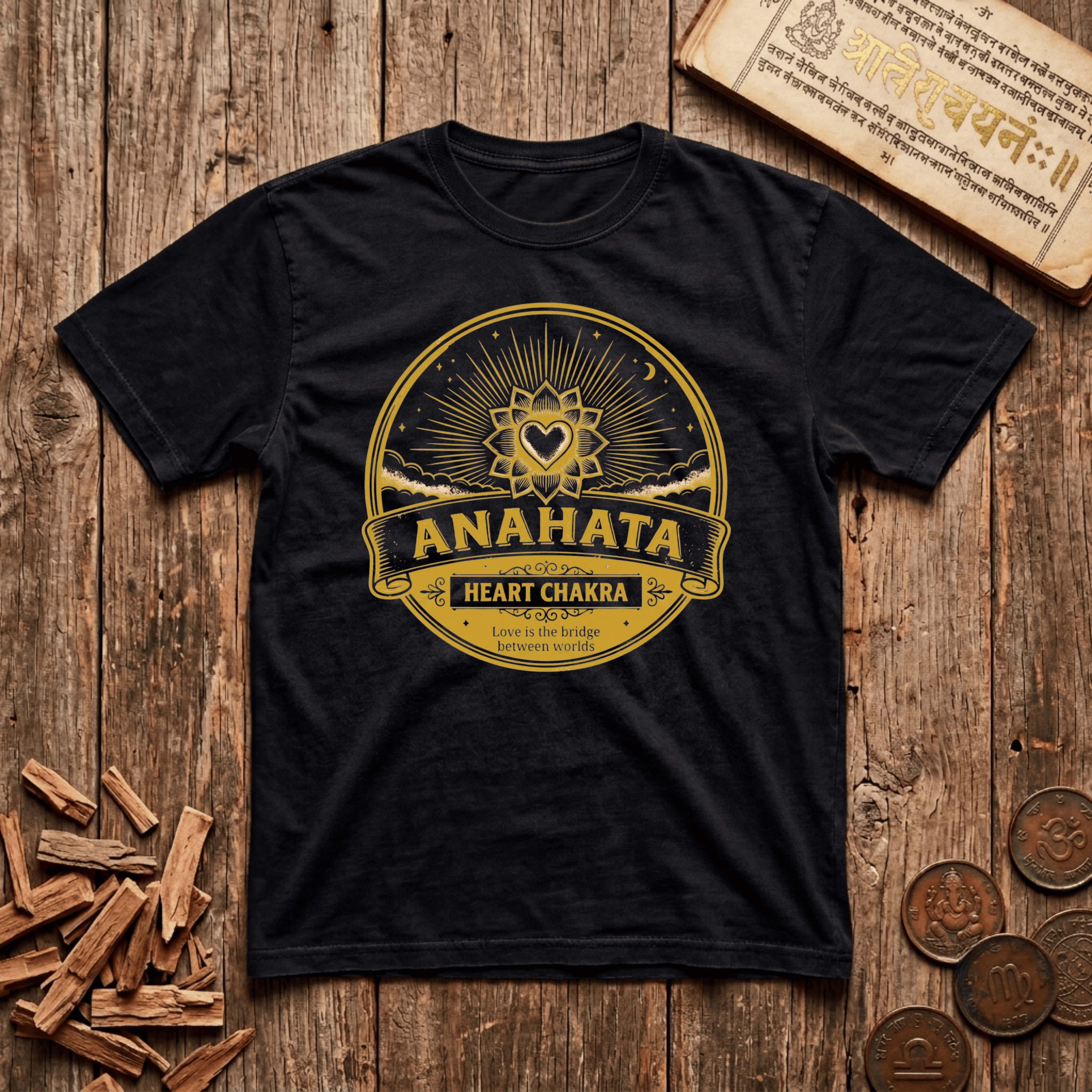 Heart Chakra — Anahata - Love Is The Bridge - Retro Emblem - T-Shirt