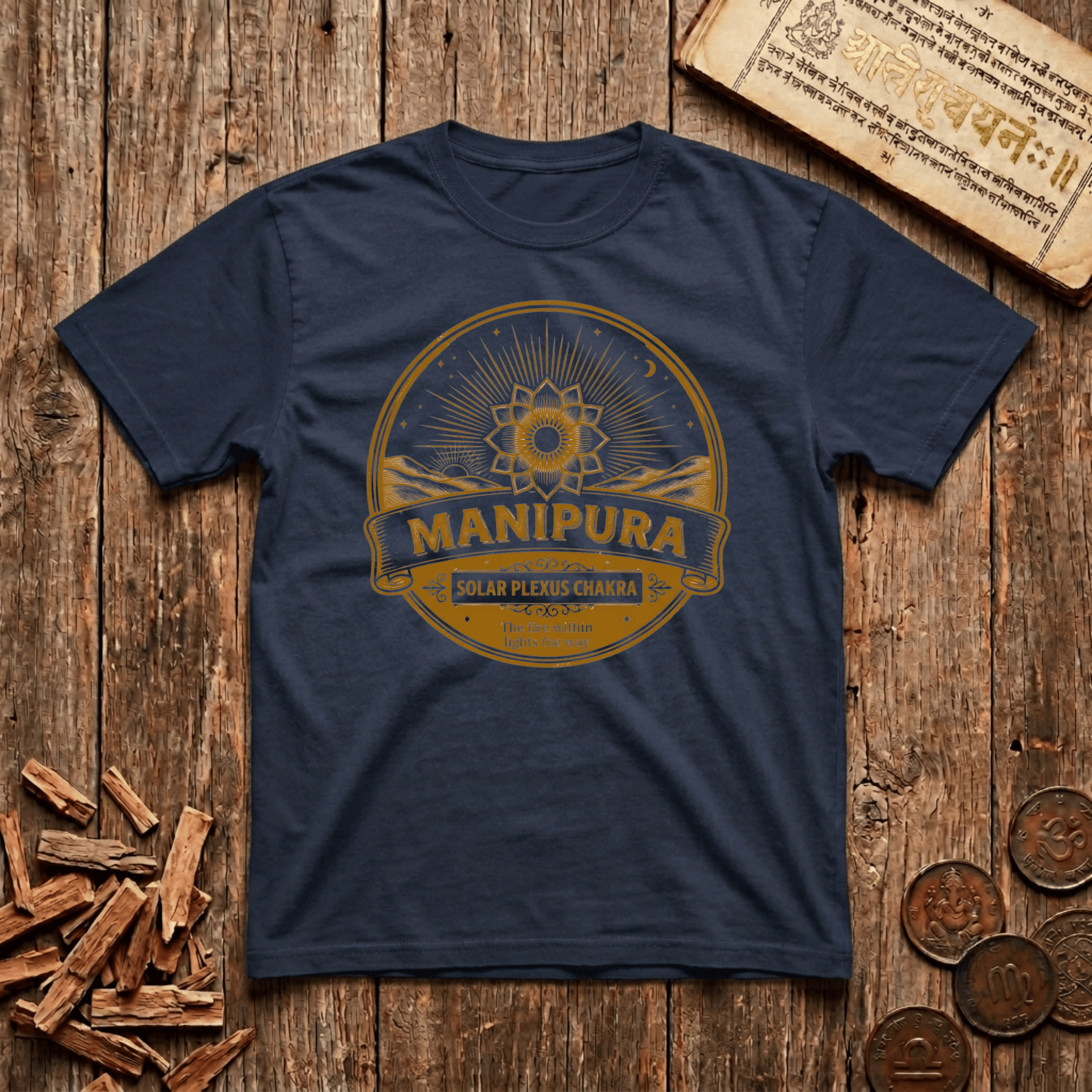 Solar Plexus Chakra — Manipura - Fire within Lights The Way - Retro Emblem - T-Shirt