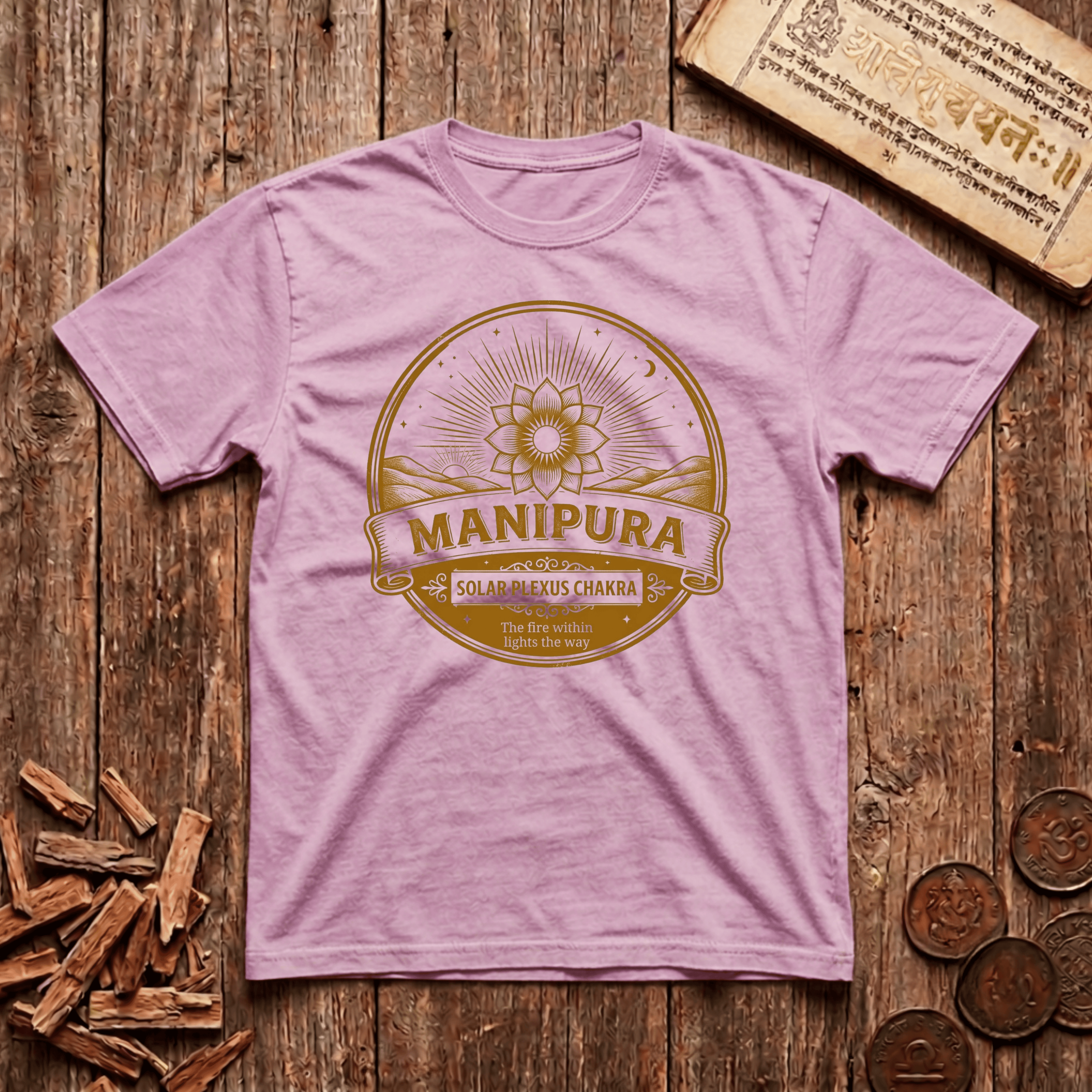 Solar Plexus Chakra — Manipura - Fire within Lights The Way - Retro Emblem - T-Shirt