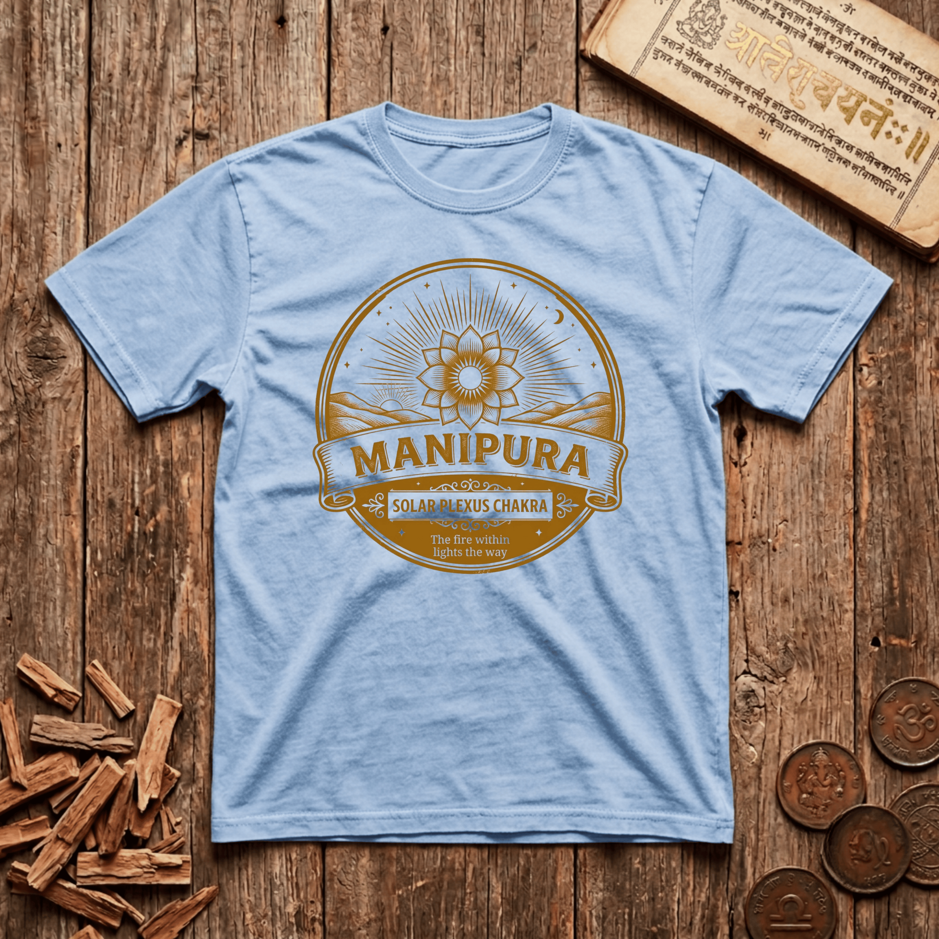 Solar Plexus Chakra — Manipura - Fire within Lights The Way - Retro Emblem - T-Shirt