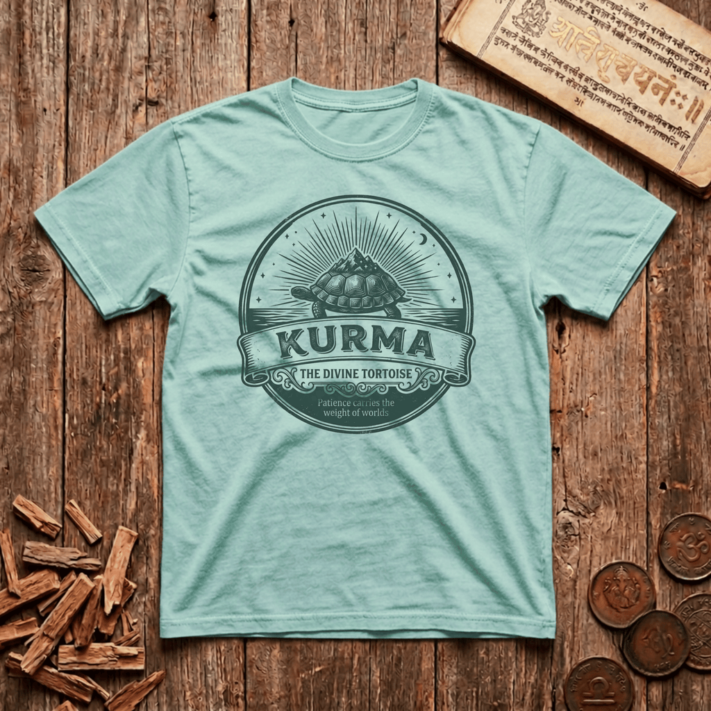 Kurma — The Divine Tortoise - Patience Carries The Weight of Worlds - Retro Emblem - T-Shirt