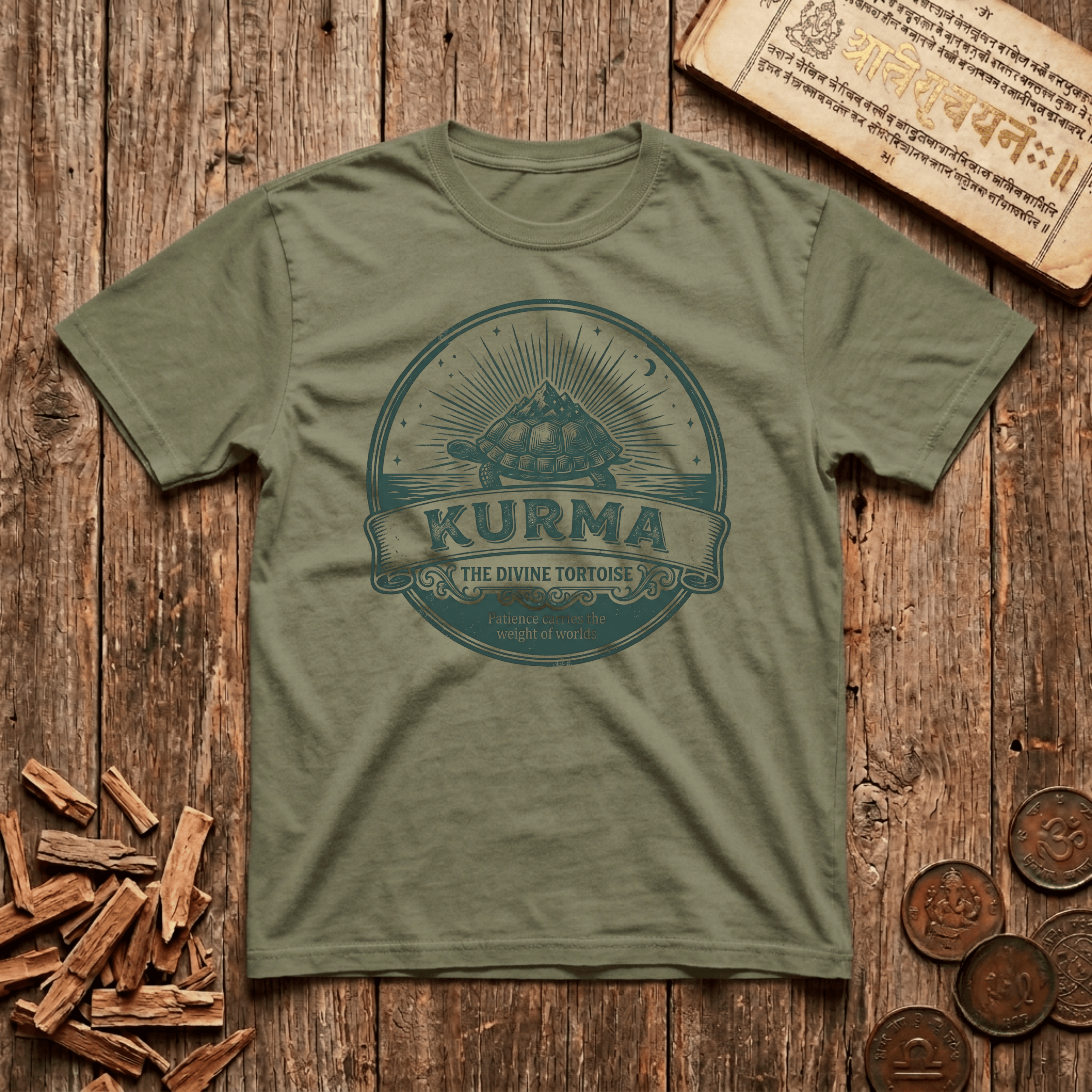 Kurma — The Divine Tortoise - Patience Carries The Weight of Worlds - Retro Emblem - T-Shirt