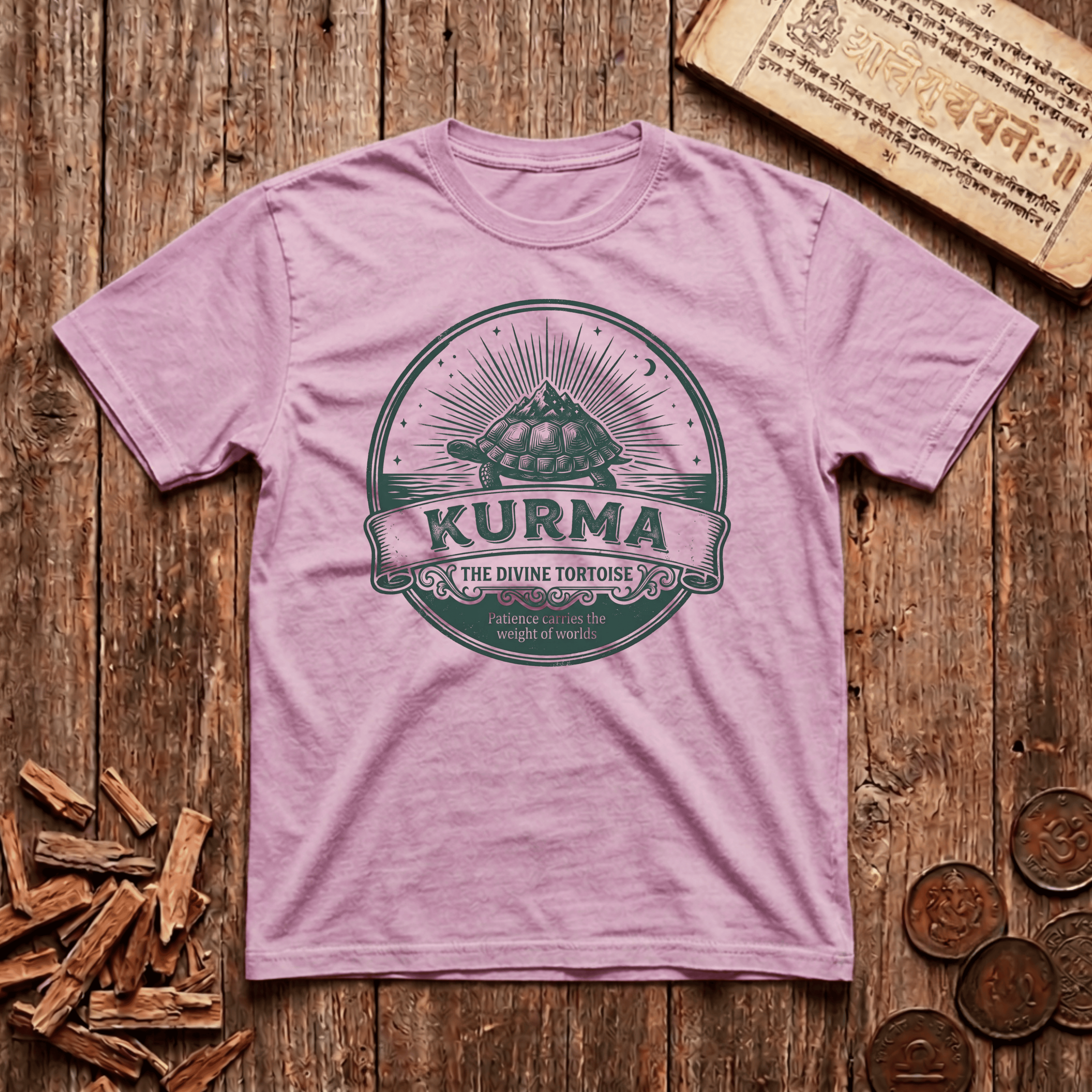 Kurma — The Divine Tortoise - Patience Carries The Weight of Worlds - Retro Emblem - T-Shirt