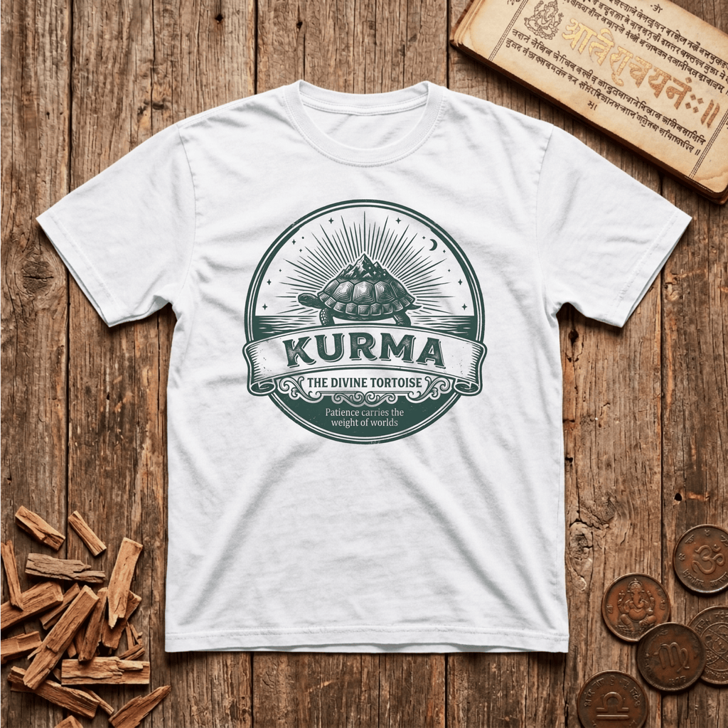 Kurma — The Divine Tortoise - Patience Carries The Weight of Worlds - Retro Emblem - T-Shirt