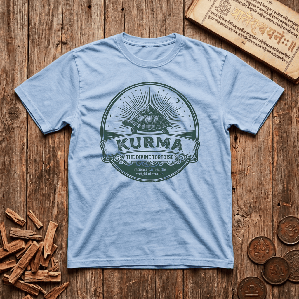 Kurma — The Divine Tortoise - Patience Carries The Weight of Worlds - Retro Emblem - T-Shirt