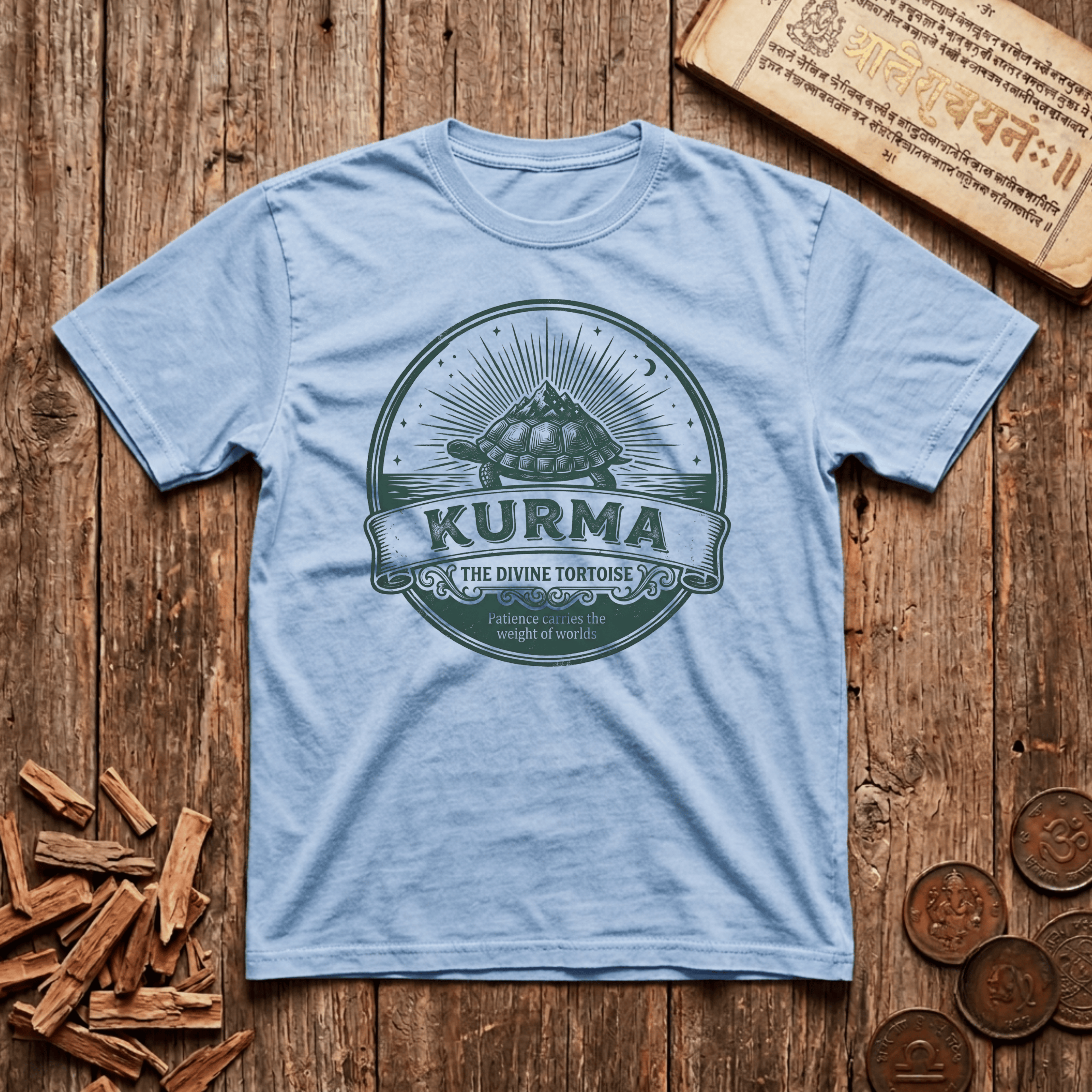Kurma — The Divine Tortoise - Patience Carries The Weight of Worlds - Retro Emblem - T-Shirt
