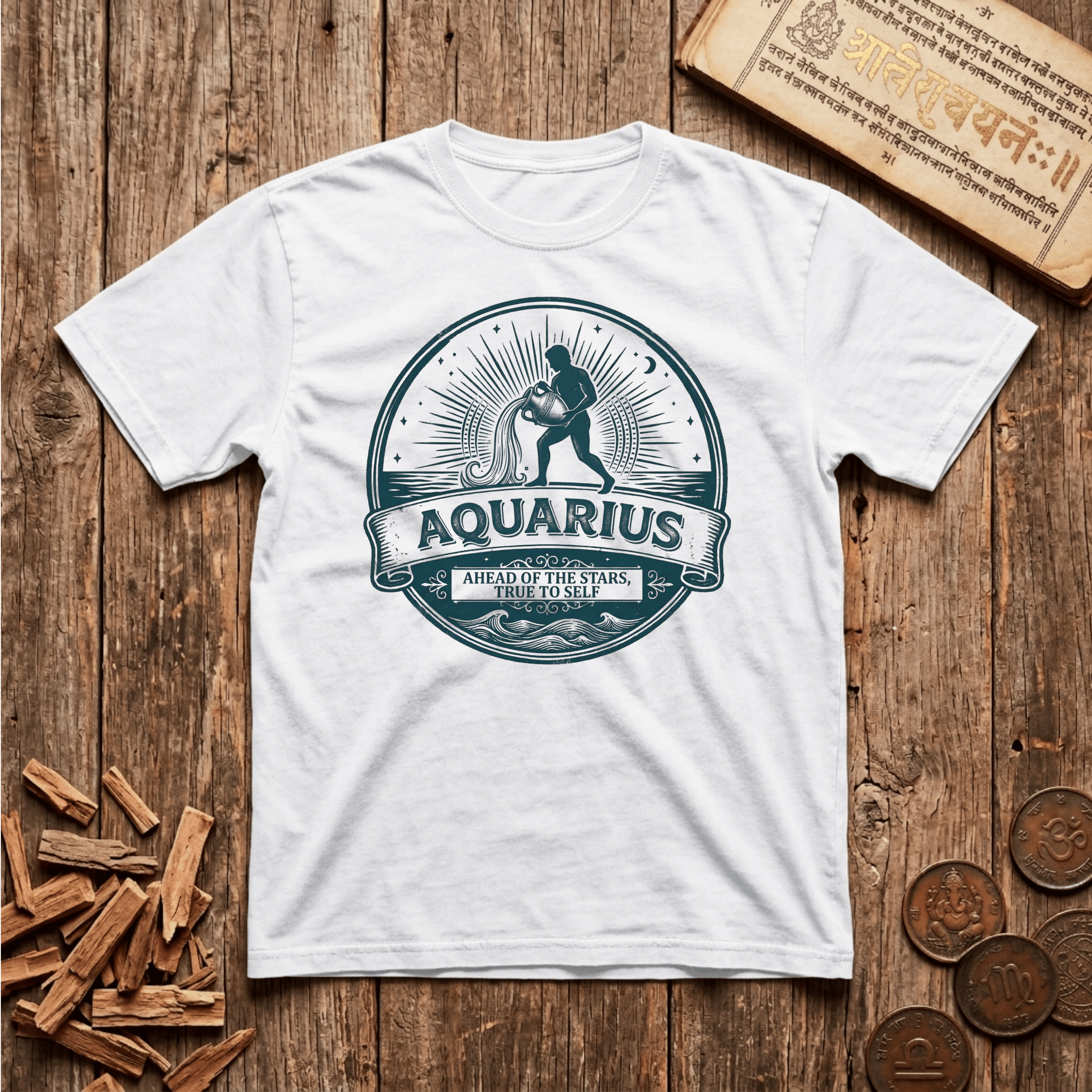 Aquarius — The Water Bearer - Retro Emblem - T-Shirt