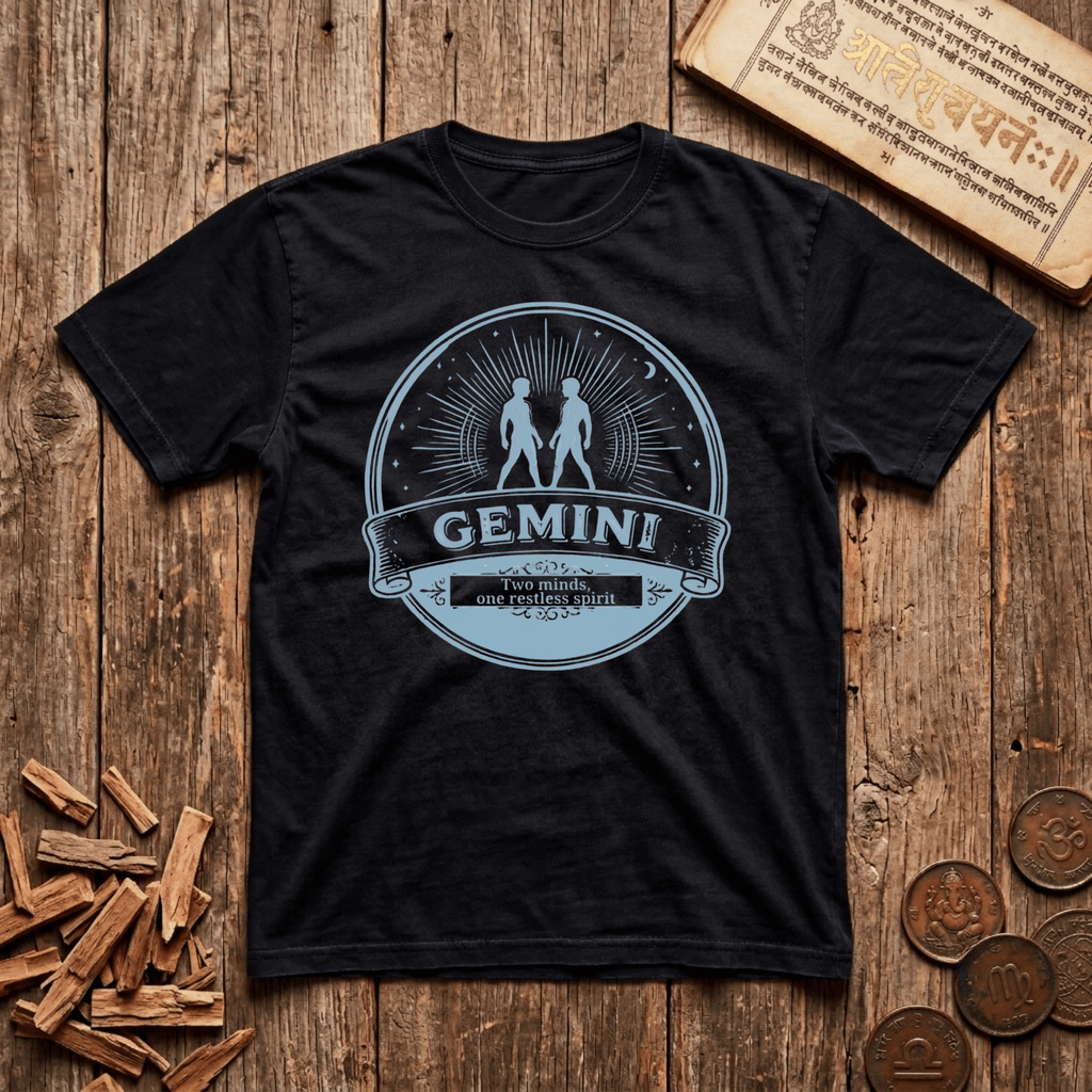 Gemini — The Twins - Two Minds, One Restless Spirit - Retro Emblem - T-Shirt