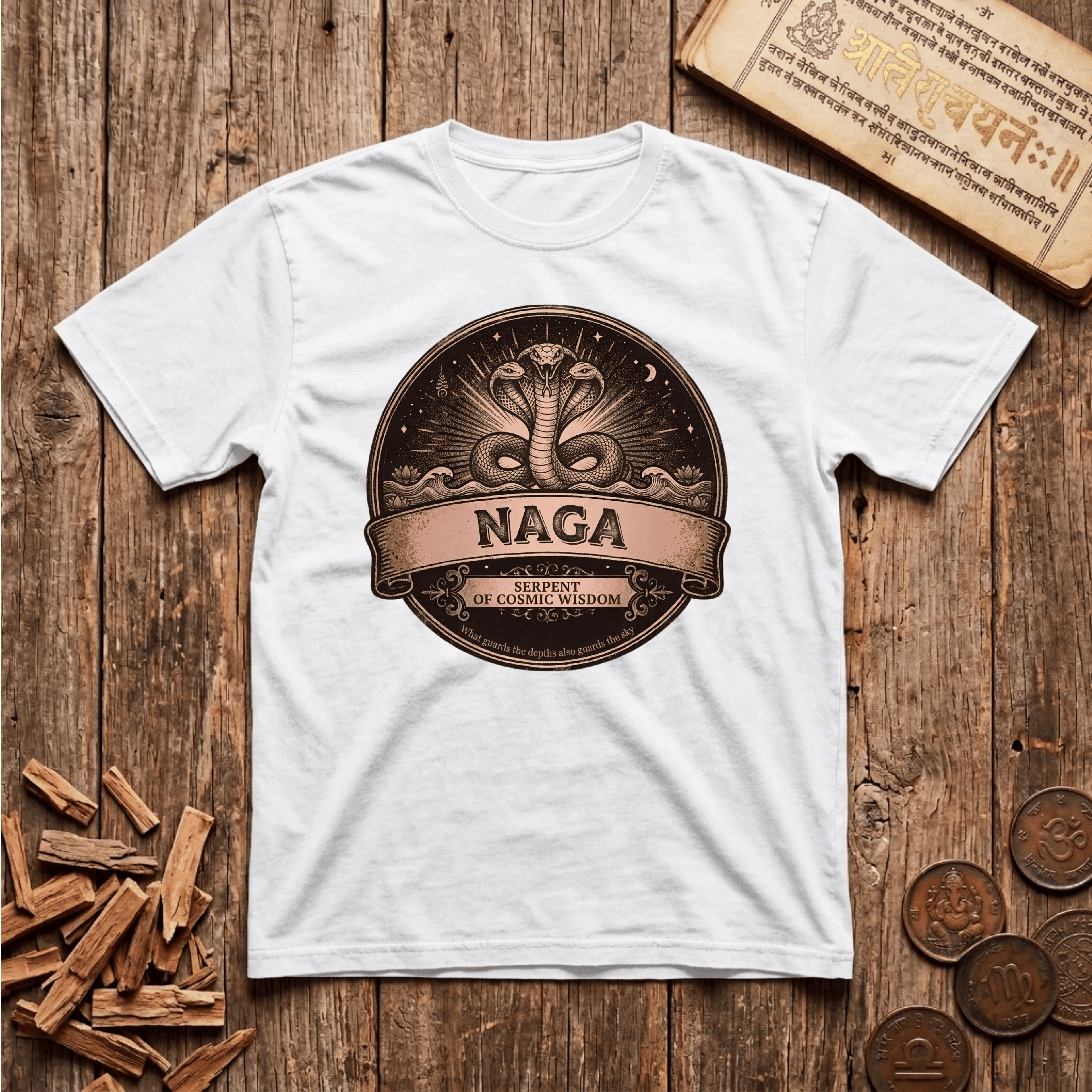 Naga - Serpent of Cosmic Wisdom - Retro Emblem - T-Shirt