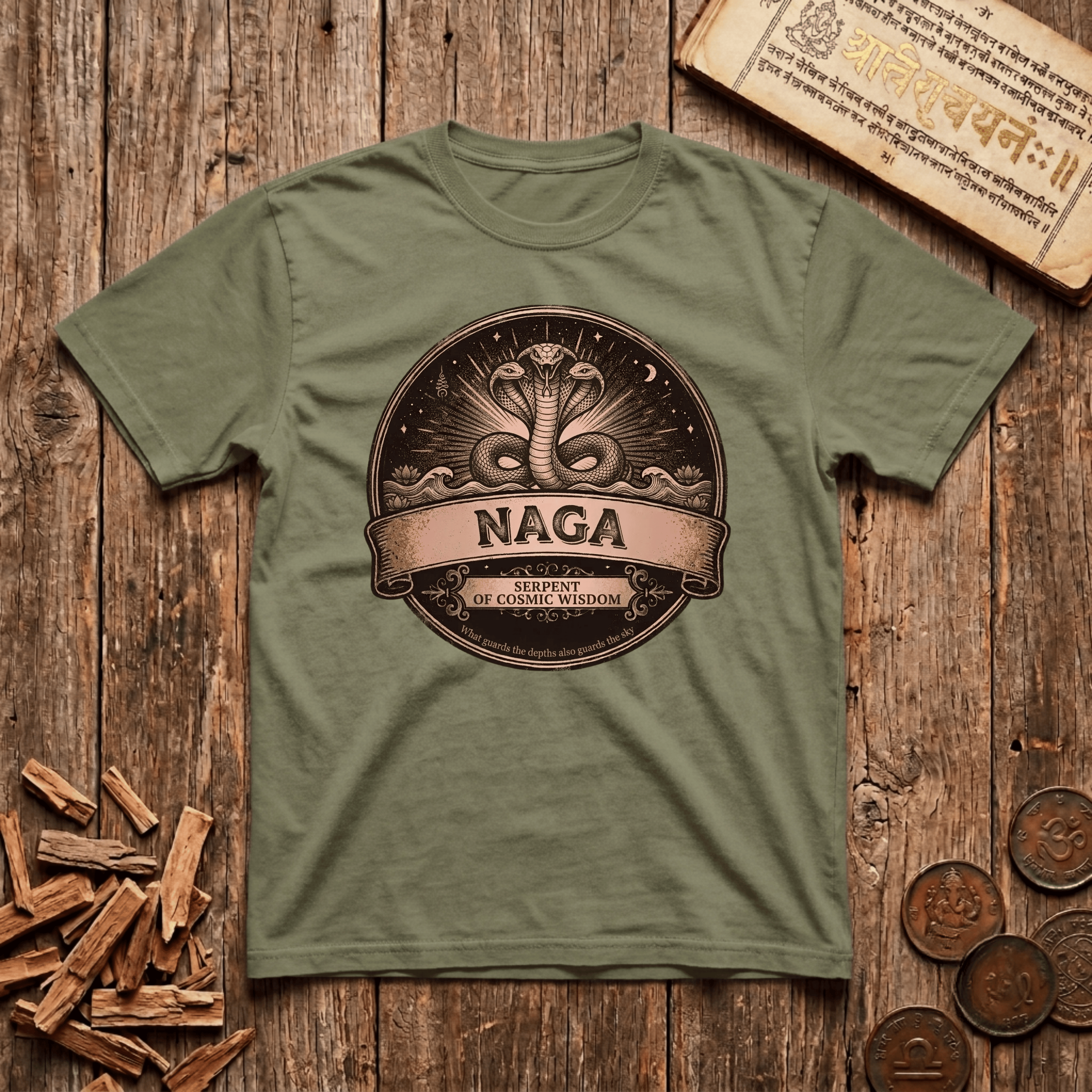 Naga - Serpent of Cosmic Wisdom - Retro Emblem - T-Shirt