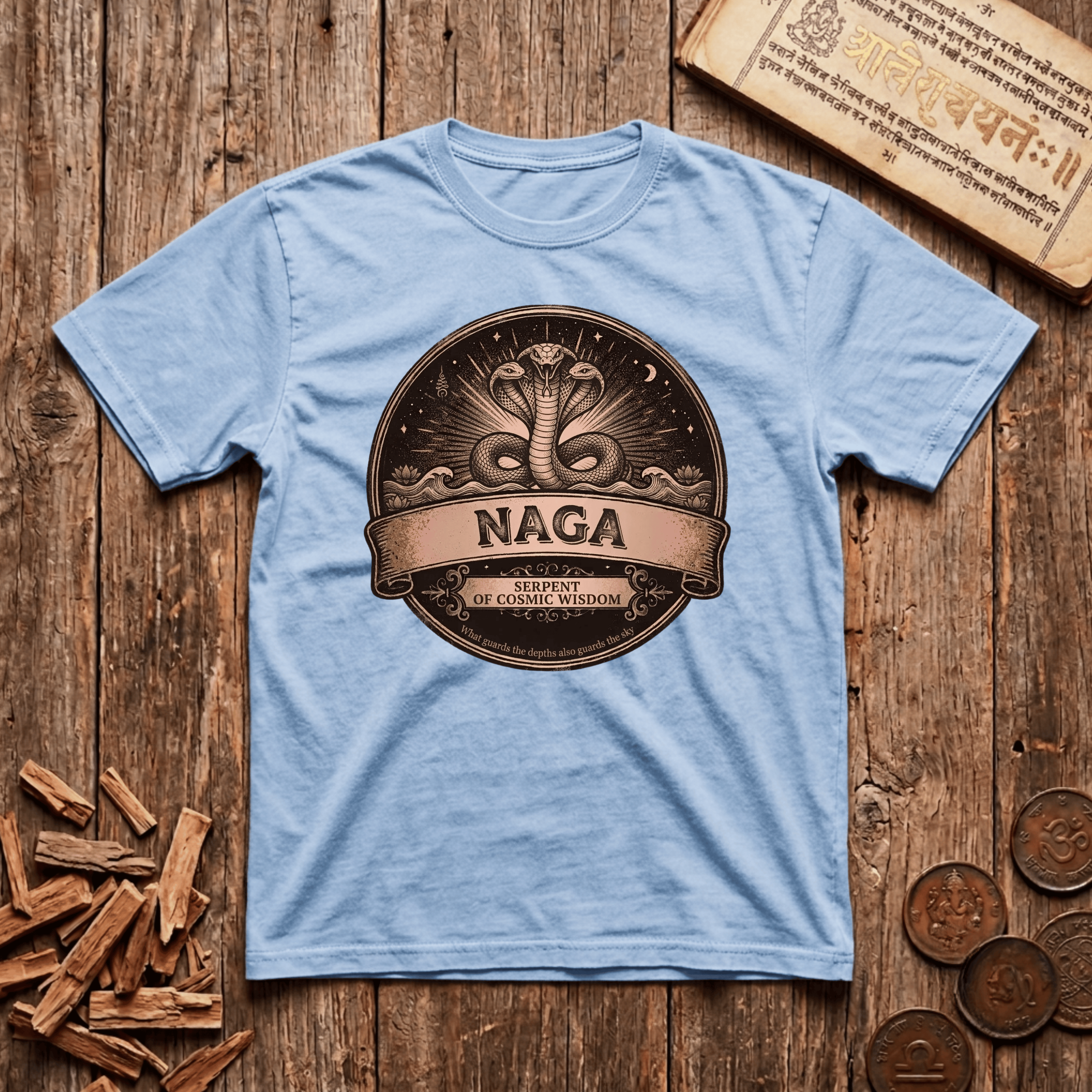 Naga - Serpent of Cosmic Wisdom - Retro Emblem - T-Shirt