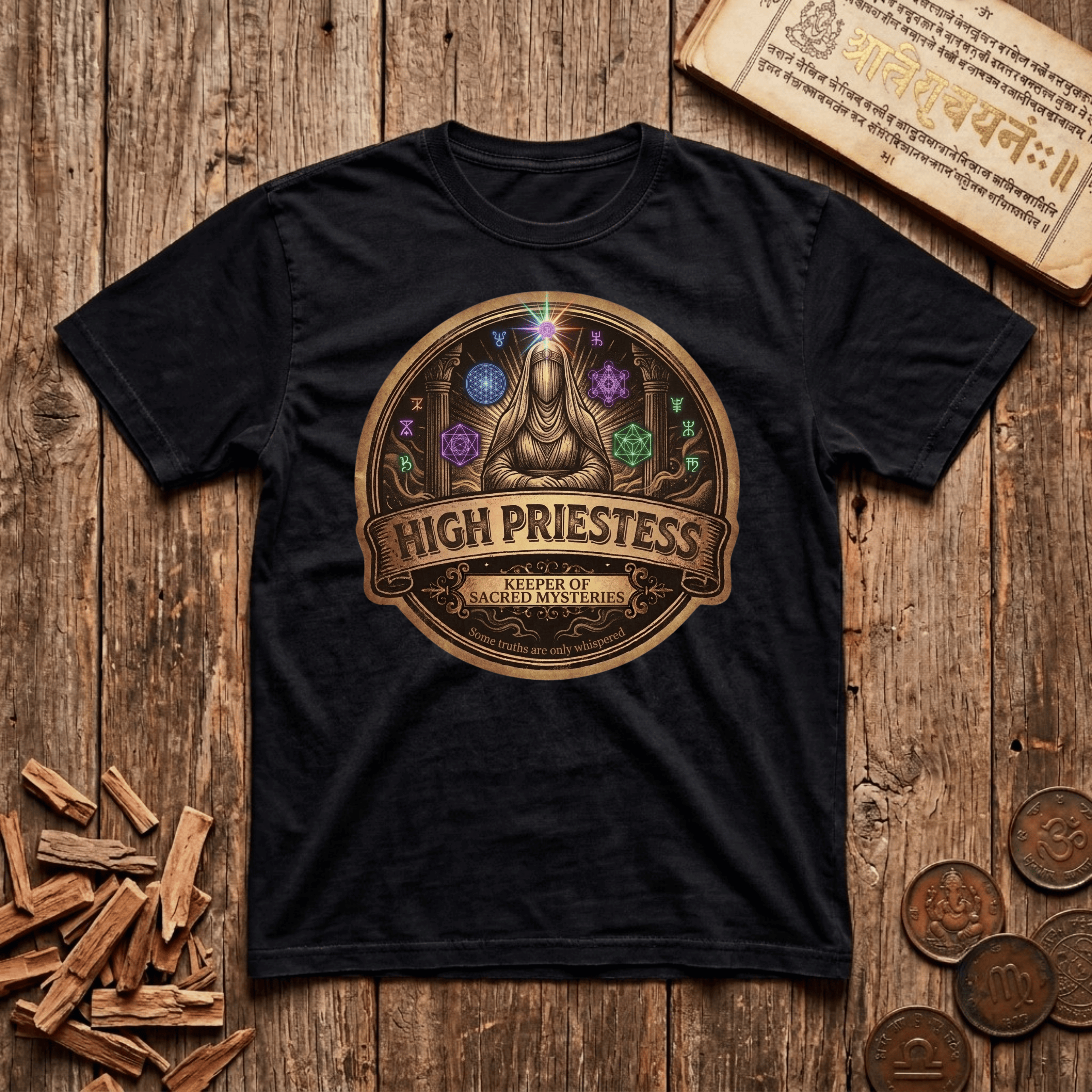 High Priestess of Sacred Geometry - Retro Emblem - T-Shirt
