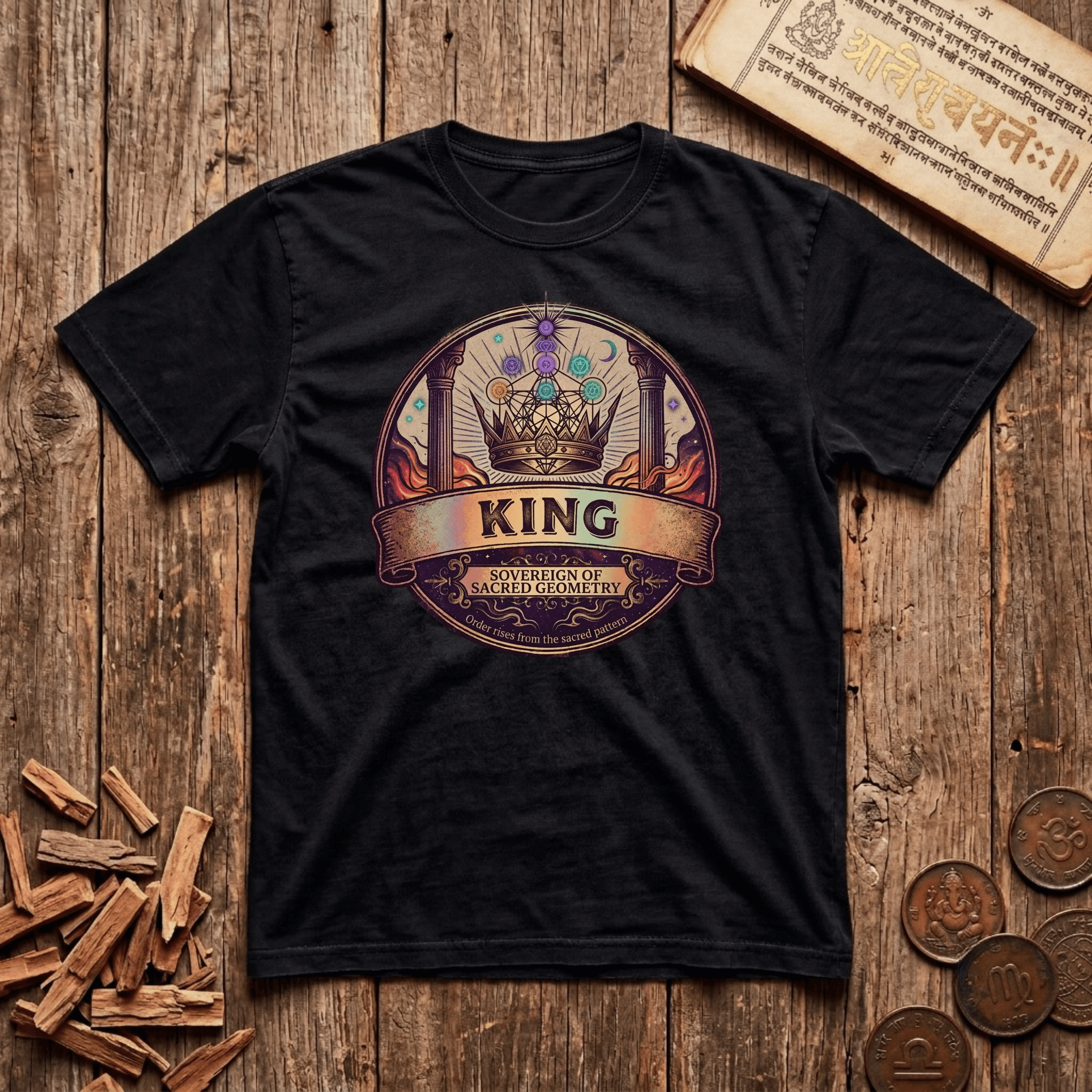 King of Sacred Geometry - Retro Emblem - T-Shirt