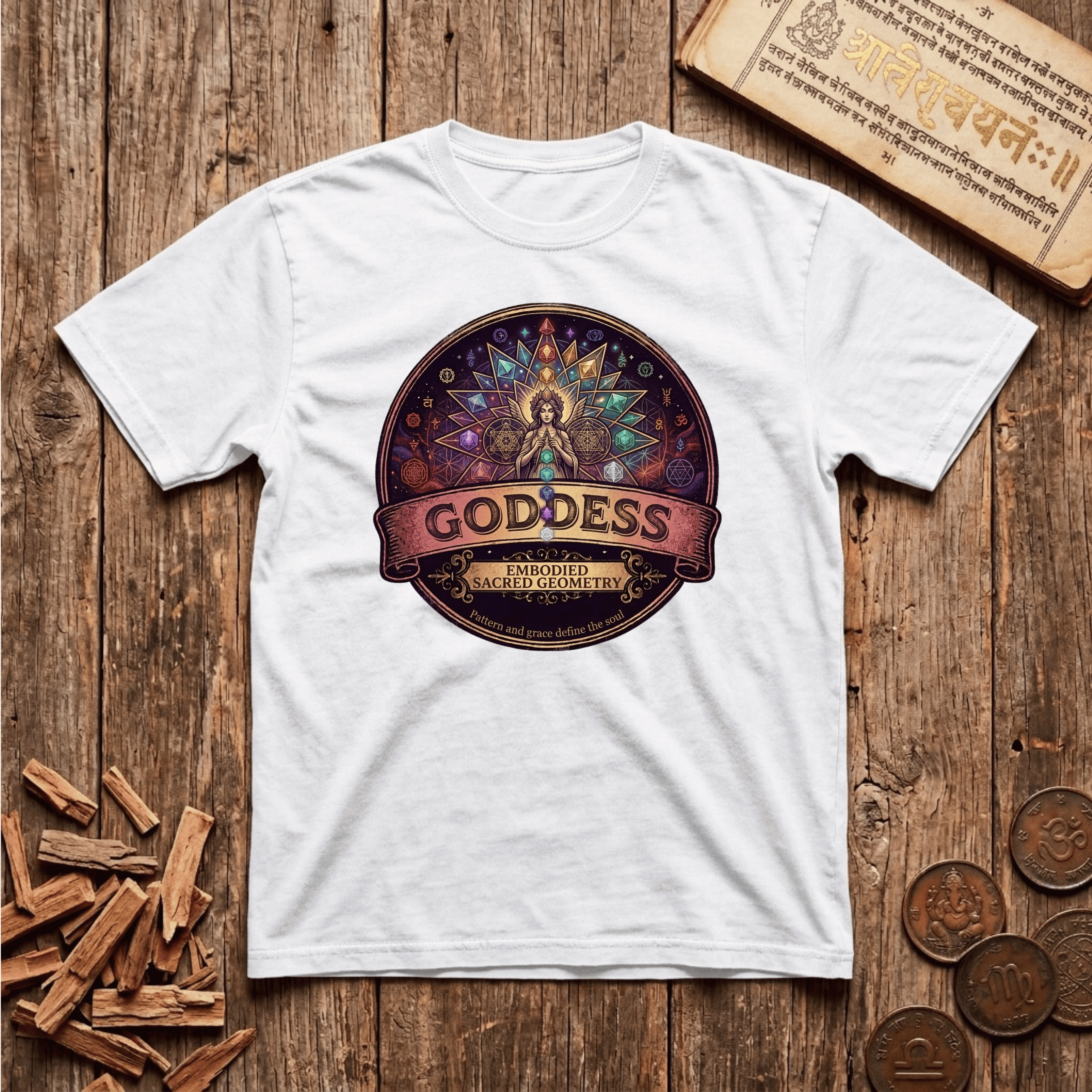 Goddess of Sacred Geometry - Retro Emblem - T-Shirt
