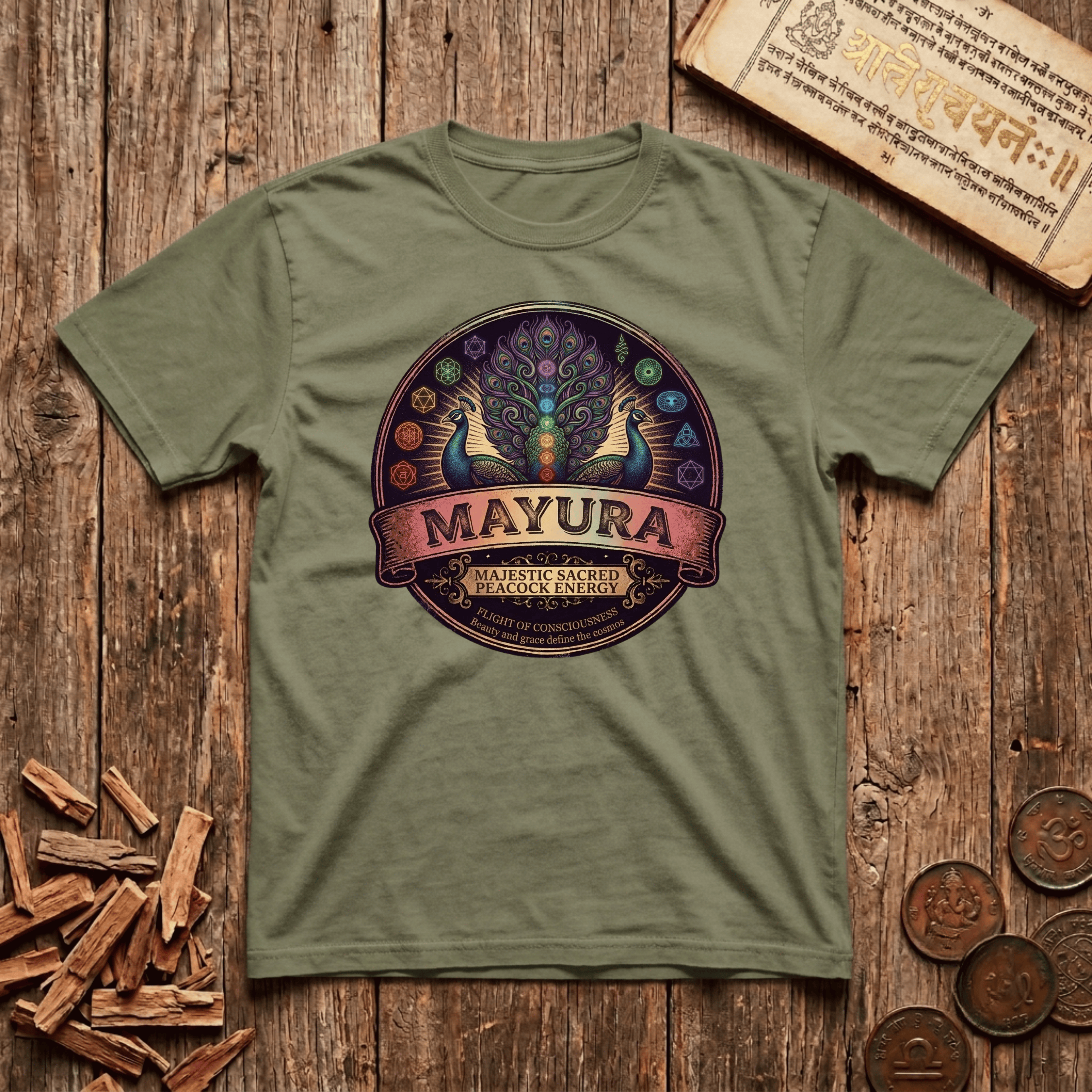 Mayura — The Sacred Peacock - Retro Emblem - T-Shirt
