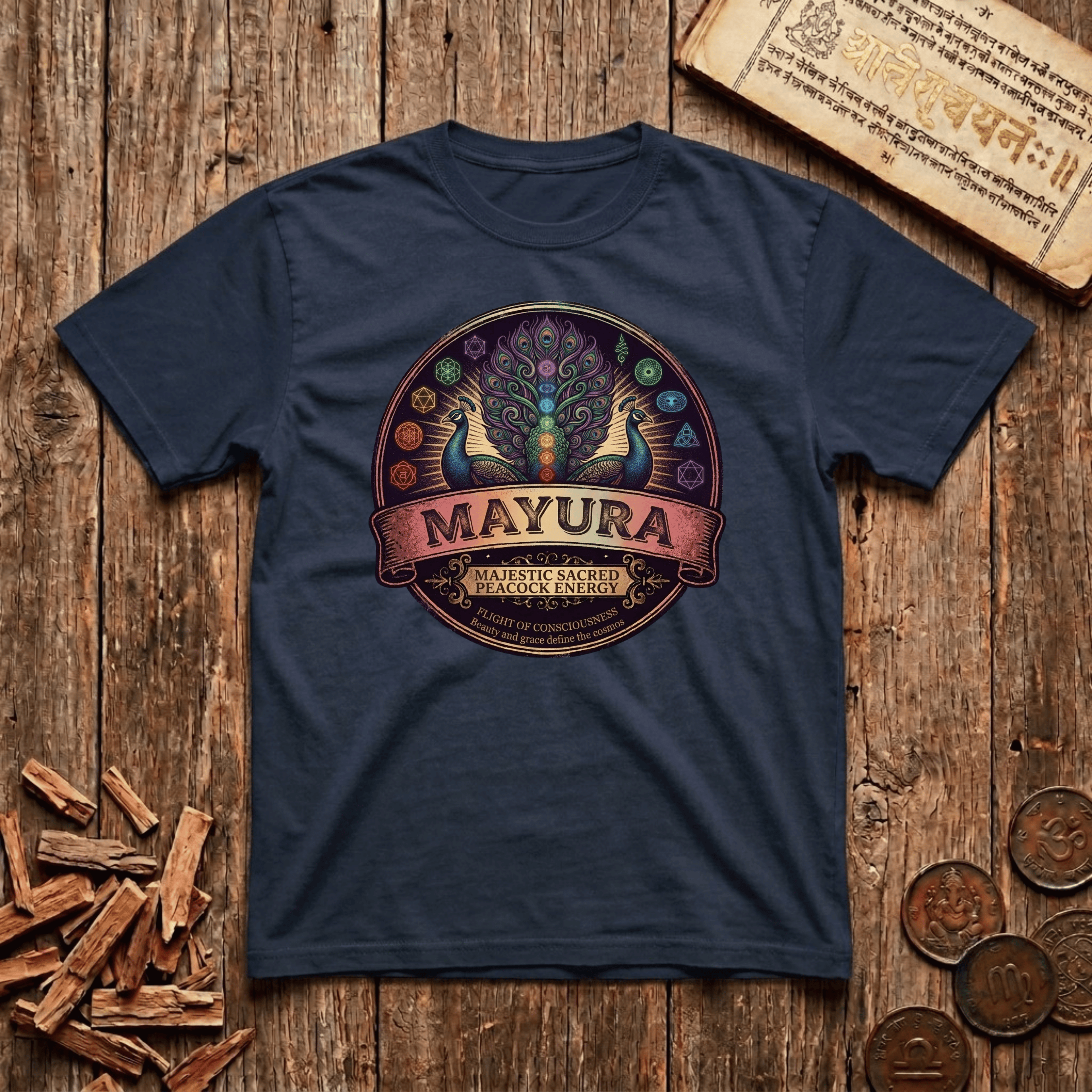 Mayura — The Sacred Peacock - Retro Emblem - T-Shirt