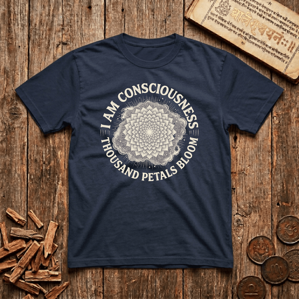 Crown Chakra — Sahasrara - I Am Consciousness - Thousand Petals Bloom - Wood Cut - T-Shirt